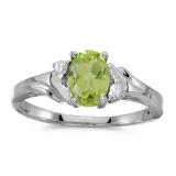 Certified 14k White Gold Oval Peridot And Diamond Ring 0.71 CTW