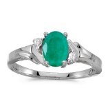 Certified 14k White Gold Oval Emerald And Diamond Ring 0.6 CTW