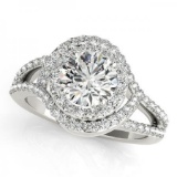 CERTIFIED 14KT WHITE GOLD 1.68 CT G-H/VS-SI1 DIAMOND HALO ENGAGEMENT RING