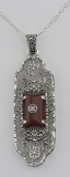 Beautiful Red Carnelian Filigree Pendant w/ Diamond - Sterling Silver