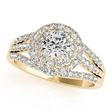 CERTIFIED 18K YELLOW GOLD 1.61 CT G-H/VS-SI1 DIAMOND HALO ENGAGEMENT RING
