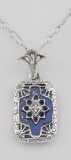 Beautiful Blue Lapis Filigree Pendant w/ Diamond - Sterling Silver