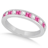 Channel Pink Sapphire and Diamond Wedding Ring 14k White Gold (0.70ct)