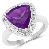 3.75 Carat Genuine Amethyst and White Topaz .925 Sterling Silver Ring