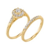 10K Yellow Gold Diamond Halo Wedding Engagement Ring Set