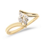 Certified 14K Yellow Gold Diamond Leaf Ring 0.02 CTW