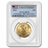 Certified American $25 Gold Eagle 2016 MS70 PCGS First Strike - 30th Anniversary