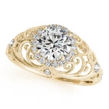 CERTIFIED 18K YELLOW GOLD 1.19 CT G-H/VS-SI1 DIAMOND HALO ENGAGEMENT RING