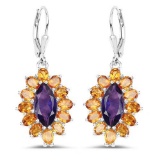 6.54 Carat Genuine Amethyst and Citrine .925 Sterling Silver Earrings