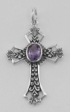 Cross Pendant with Amethyst - Sterling Silver