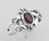 Antique Style Genuine Red Garnet Gemstone Ring - Sterling Silver
