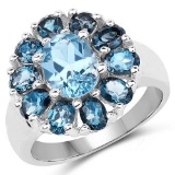 3.60 Carat Genuine Blue Topaz and London Blue Topaz .925 Sterling Silver Ring