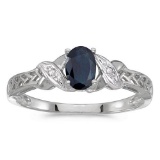 Certified 14k White Gold Oval Sapphire And Diamond Ring 0.4 CTW