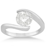 14k White Gold Tension Set Swirl Solitaire Diamond Engagement Ring (1.25 ctw)