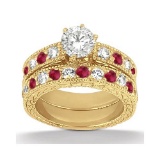 Antique Diamond and Ruby Bridal Set 14k Yellow Gold (2.70ct)