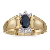 Certified 10k Yellow Gold Oval Sapphire And Diamond Ring 0.4 CTW