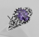 Synthetic Amethyst Ring - Sterling Silver