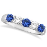 Five Stone Blue Sapphire and Diamond Ring 14k White Gold (1.00ctw)