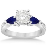 Diamond and Pear Blue Sapphire Engagement Ring 18k White Gold (1.69ct)