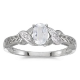 Certified 14k White Gold Oval White Topaz And Diamond Ring 0.49 CTW