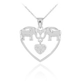 10K White Gold Elephant and Heart Pendant Necklace