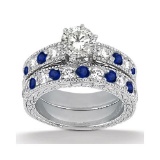 Antique Diamond and Blue Sapphire Bridal Set 14k White Gold (2.40ct)