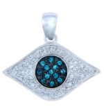 10K Gold Evil Eye Pendant with Blue Diamond Penant APPROX .30 CTW