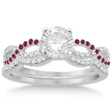 Infinity Diamond and Ruby Engagement Ring Set 14K White Gold 1.34ct