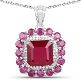 8.48 Carat Glass Filled Ruby and White Topaz .925 Sterling Silver Pendant