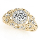 CERTIFIED 18K YELLOW GOLD .91 CT G-H/VS-SI1 DIAMOND HALO ENGAGEMENT RING