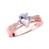 10K Rose Gold Aquamarine and Diamond Ladies Ring APPROX .36 CTW