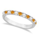 Diamond and Citrine Ring Guard Stackable Band 14k White Gold (0.32ct)