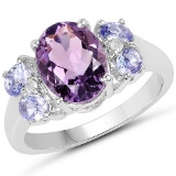 2.86 Carat Genuine Amethyst and Tanzanite .925 Sterling Silver Ring