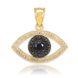 10K Gold Evil Eye Pendant with Clear and Black Diamonds