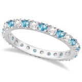 Diamond and Blue Topaz Eternity Ring Stack Band 14K White Gold (0.64ct)