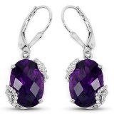 10.22 Carat Amethyst and White Topaz .925 Sterling Silver Earrings