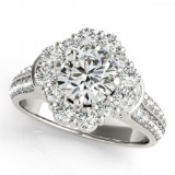 CERTIFIED 18KT WHITE GOLD 1.74 CT G-H/VS-SI1 DIAMOND HALO ENGAGEMENT RING