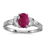 Certified 14k White Gold Oval Ruby And Diamond Ring 0.77 CTW
