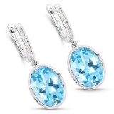 15.13 Carat Genuine Blue Topaz and White Diamond .925 Sterling Silver Earrings