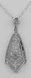 Art Deco Style Filigree Pendant w/ Diamond - Sterling Silver