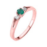 10K Beautiful Rose Gold Diamond with Emerald Proposal and Birthstone Ring APPROX .21 CTW