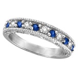 Blue Sapphire and Diamond Ring Anniversary Band 14k White Gold (0.30ct)