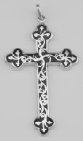 Vintage Style Cross Pendant Black Enamel Scroll Design Sterling Silver