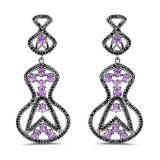 5.30 Carat Genuine Amethyst and Black Spinel .925 Sterling Silver Earrings