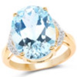 14K Yellow Gold Plated 11.32 Carat Genuine Blue Topaz and White Topaz .925 Sterling Silver Ring