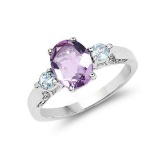 1.92 Carat Genuine Amethyst Blue Topaz and White Topaz .925 Sterling Silver Ring