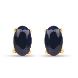 0.70 Carat Genuine Blue Sapphire 10K Yellow Gold Earrings