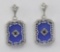 Filigree Blue Crystal / Sapphire Art Deco Earrings - Sterling Silver