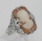 Hand Carved Italian Shell Cameo Filigree Ring - Sterling Silver