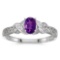 Certified 14k White Gold Oval Amethyst And Diamond Ring 0.35 CTW